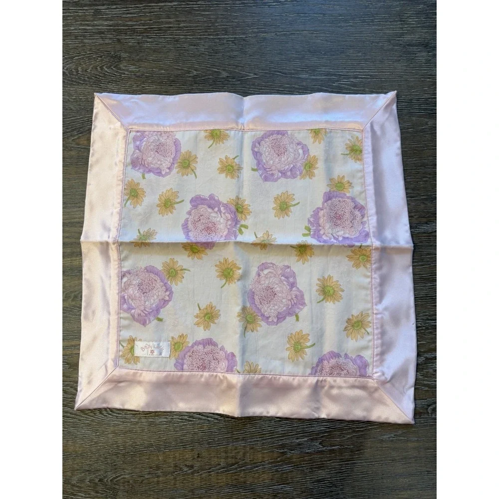 Baby Lulu LA Pink White Floral Security Blanket with satin edge 18